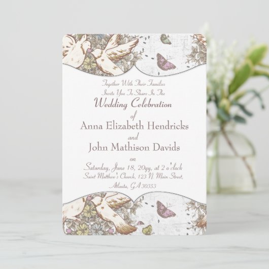 White Dove Garden Muster Einladung (Stehend Vorderseite)