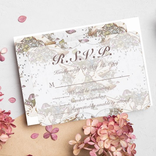 White Dove Garden Muster Wedding RSVP Karte