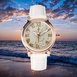 White dove golden cross religious faith Christian  Armbanduhr