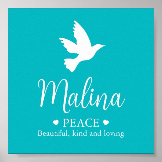 White dove Malina Name bedeutet Aqua Poster (Vorne)