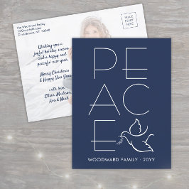 White Dove Modern Unique Peace 1 Foto Navy Blue Feiertagspostkarte
