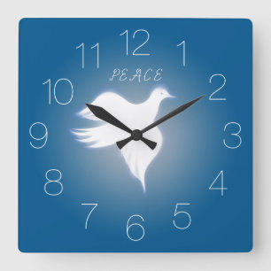 White Dove Of Peace Numbered Square Wall Clock Quadratische Wanduhr