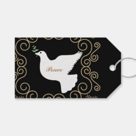 White Dove of Peace on Black Holiday Gift Tags Geschenkanhänger