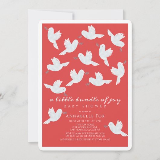 White Dove Olive Red Bundle of Joy Baby Shower Einladung (Vorderseite)