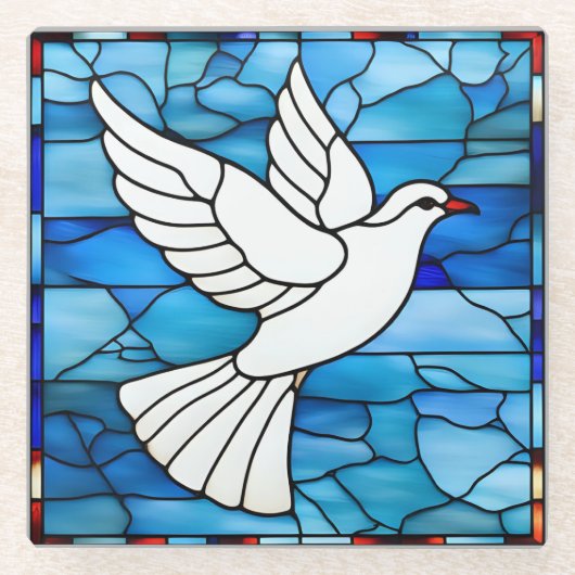 White Dove on Stained Glass Glasuntersetzer (Vorderseite)