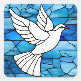 White Dove on Stained Glass Quadratischer Aufkleber