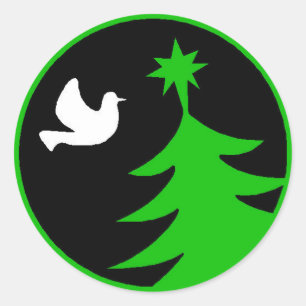 White Dove Peace Green Christmas Tree Stickers