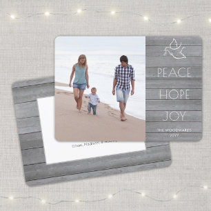 White Dove Peace Hope Joy Simple Foto Gray Wood Feiertagskarte