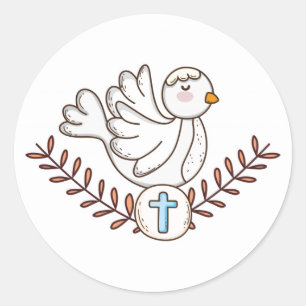 White Dove Religious Taufen Christening Runder Aufkleber
