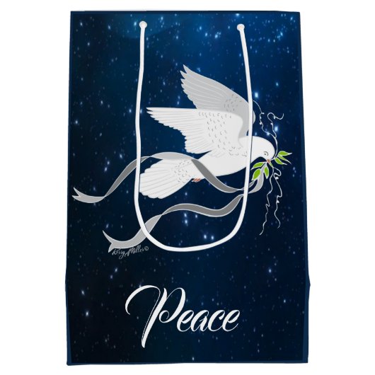 White Dove Spreading Peace Mittlere Geschenktüte (Rückseite)