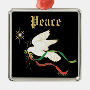 White Dove Spreading Peace Ornament Aus Metall