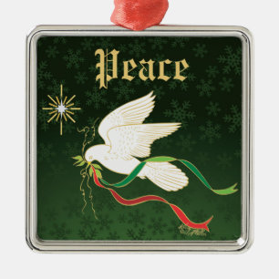 White Dove Spreading Peace Ornament Aus Metall