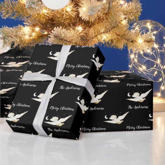 White Dove Stars Moon Frohe Weihnachten Ihr Name Geschenkpapier (Feiertage)