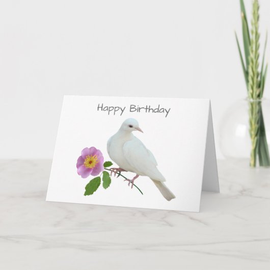 White Dove with Wild Rose Birthday Card Karte (Vorderseite)