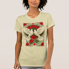 White Doves and Red Roses Art Nouveau T-Shirt