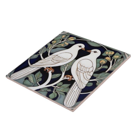 White Doves Birds Art Nouveau Dove Bird Art Deco Fliese (Seite)