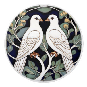 White Doves Birds Art Nouveau Dove Bird Art Deco Keramikknauf