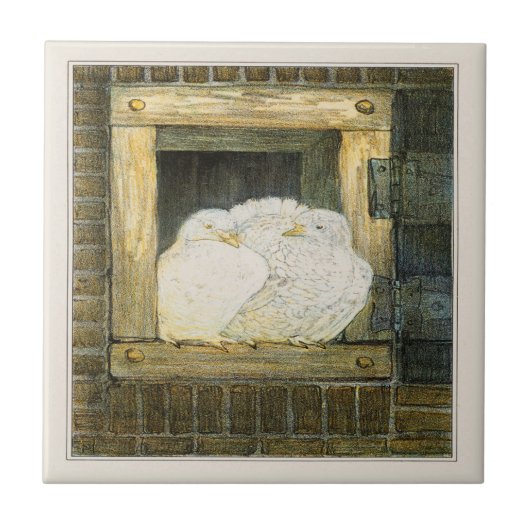White Doves in Window Dutch Viktorianisch Art Fliese (Vorderseite)