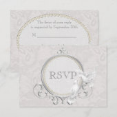 White Doves & Paisley Lace Wedding RSVP Karte (Vorne/Hinten)