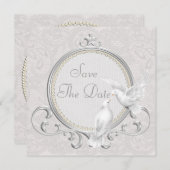 White Doves & Pearls Paisley Lace Save the Date (Vorne/Hinten)