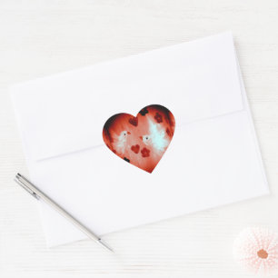 White Doves Red Hearts Love Birds Herz-Aufkleber