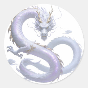 White Dragon Art   Mythische Fantasy-Ästhetik   Od Runder Aufkleber