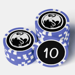 White Dragon Black Blue 10 gestreifter Poker Chip