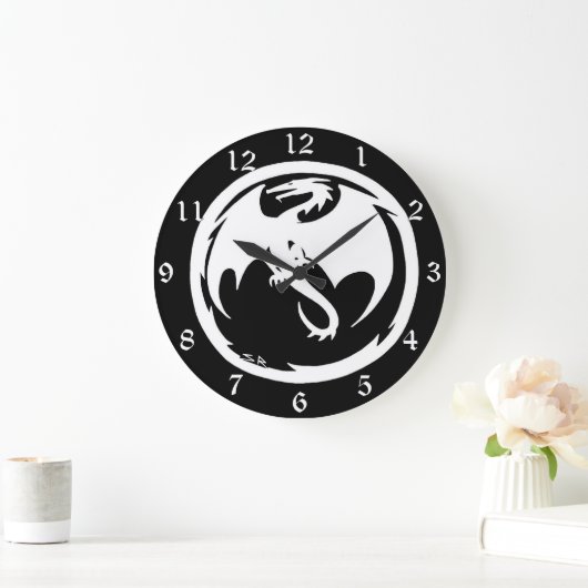White Dragon Black Wall Uhr mit Zahlen (Zuhause)