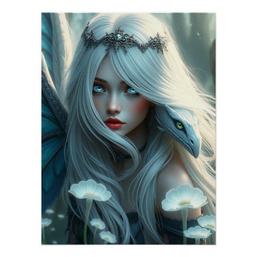 White Dragon Fairy Art Poster (Vorderseite)