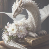 White Dragon on Books Sticker (Vorderseite)