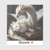 White Dragon on Books Sticker (Blatt)