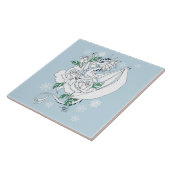 White Dragon Rose Schneeflocken Blau Fliese (Seite)