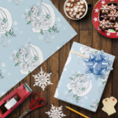White Dragon Rose Schneeflocken Blau Geschenkpapier