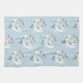 White Dragon Rose Schneeflocken Blau Geschirrtuch (Horizontal)