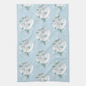 White Dragon Rose Schneeflocken Blau Geschirrtuch (Vertikal)