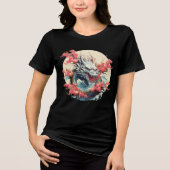 White Dragon & Sakura Moon Art Tri-Blend Shirt (Vorderseite)