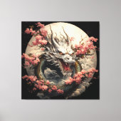 White Dragon & Sakura Moon Canvas Art Leinwanddruck (Vorderseite)