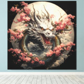 White Dragon & Sakura Moon Canvas Art Leinwanddruck (Insitu (Holzboden))