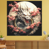 White Dragon & Sakura Moon Canvas Art Leinwanddruck (Insitu (Wohnzimmer))