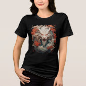 White Dragon Spirit with Crimson Peonies Tri-Blend Shirt (Vorderseite)