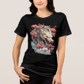 White Dragon with Blossoms Fantasy Art Tri-Blend Shirt (Vorderseite)