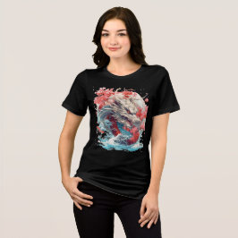 White Dragon with Waves and Sakura Tri-Blend Shirt