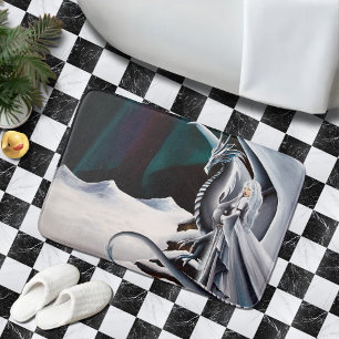 White Dragon Woman Fantasy Auroras Badematte