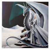 White Dragon Woman Fantasy Auroras Fliese (Vorderseite)