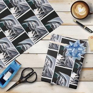 White Dragon Woman Fantasy Auroras Geschenkpapier