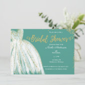 White Dress & Gold Glitzer Aquamarines Brautparty Einladung (Stehend Vorderseite)