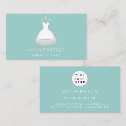 White Dress Logo Fashion Wedding Event Aqua Visitenkarte (Vorne/Hinten)