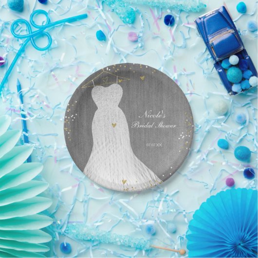 White Dress on Gold Hanger Brautparty Party Pappteller (Party)