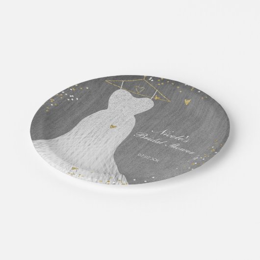 White Dress on Gold Hanger Brautparty Party Pappteller (Schrägansicht)