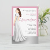 White Dress & Tiara Pink Quinceñera Einladungen (Stehend Vorderseite)